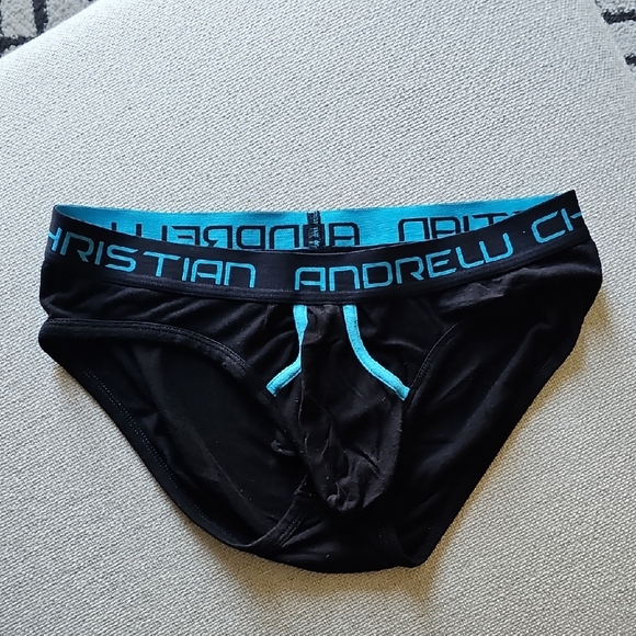 Andrew Christian Black Briefs with Blue Highlights - Picture 6 of 7